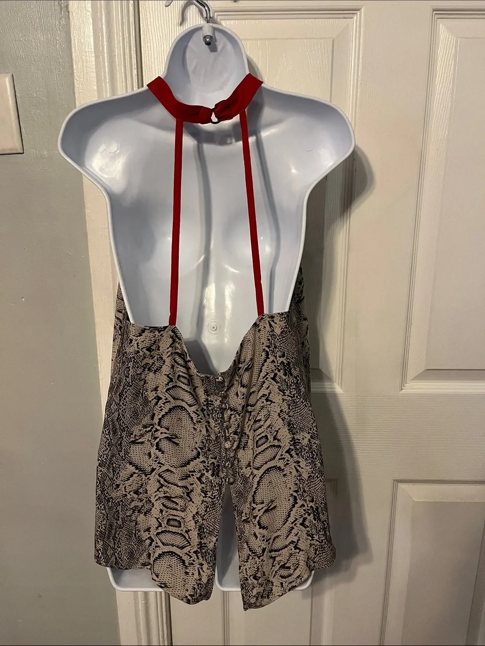 Free People Through the Night Snake Print Halter Tank with Red Neckline